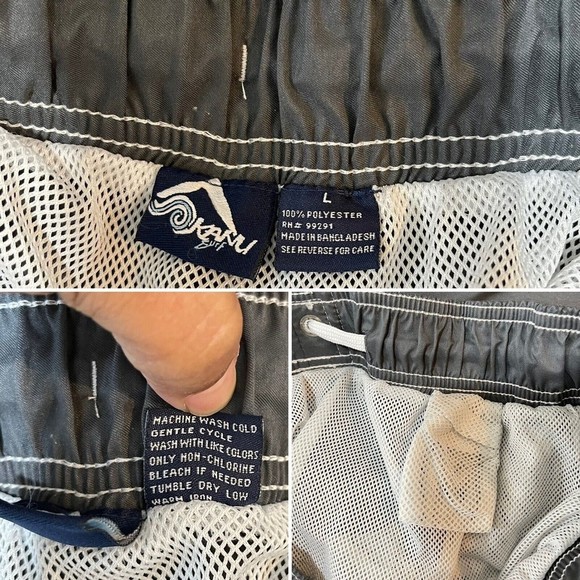 Men Quick Dry Lined Swim Trunks Gray Sz L Stripes Shorts Kanu Surf - Picture 9 of 13